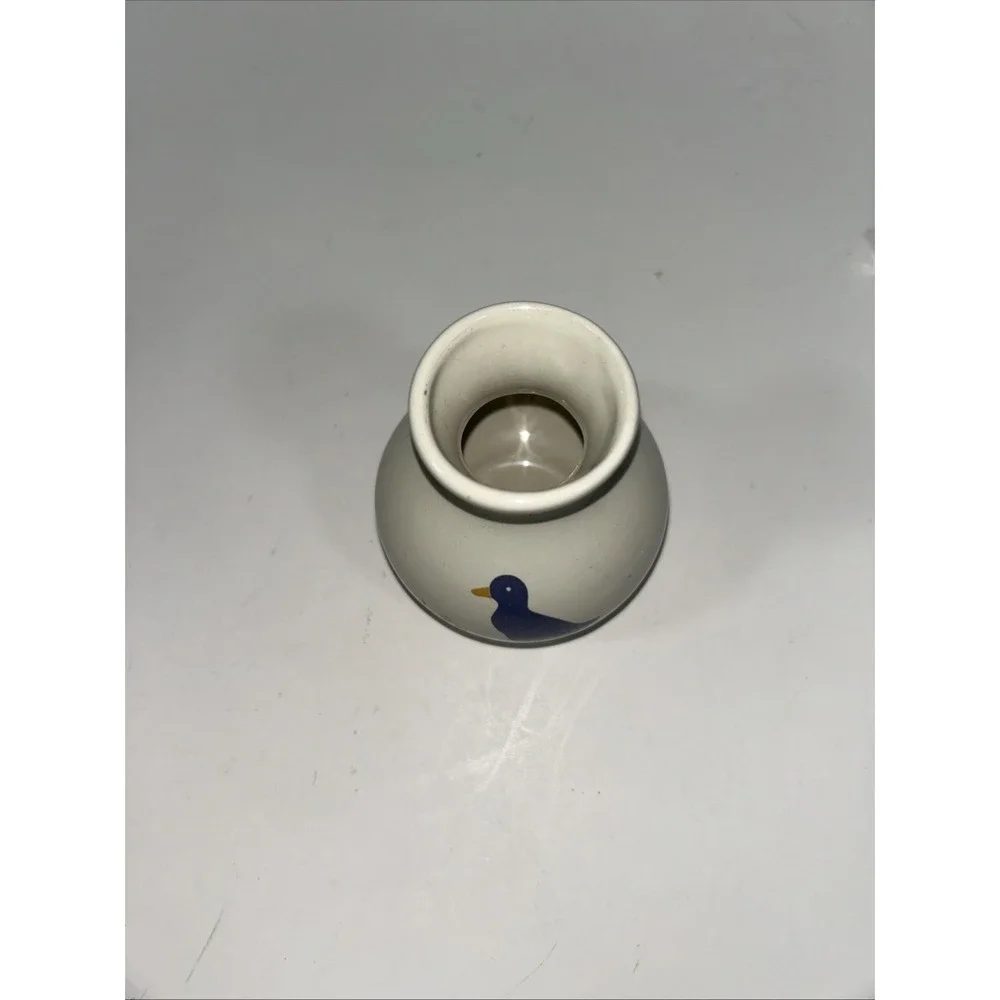Small‎ 3 1/4 Cream Vase Toothpick Holder With Blue Duck Flowers